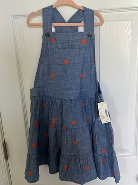 Gymboree Blue Chambray Pinafore Dress with Orange Pumpkin Embroidery
